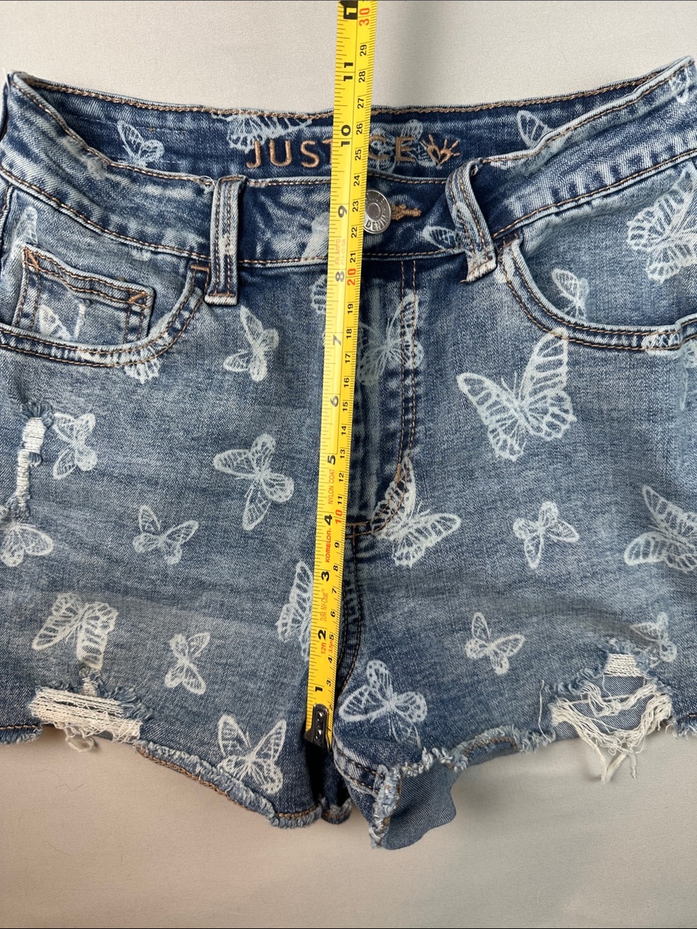 Justice Jean Denim Shorts 14 Blue White Butterfly Distressed - Picture 6 of 8